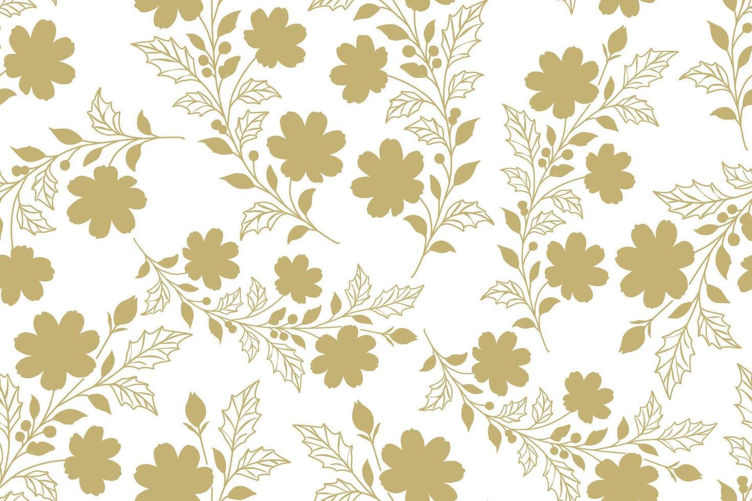 Seamless Christmas tree leaves pattern. Gold pattern on white background vector
