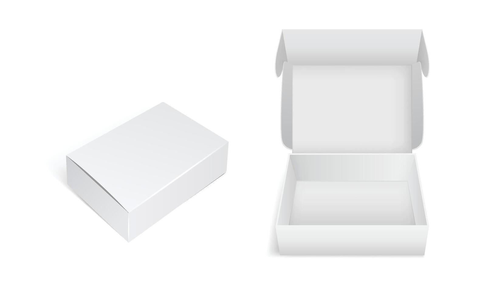 3d realistic cardboard box mockup, White blank box, Opening box with close up view for branding packaging template vector