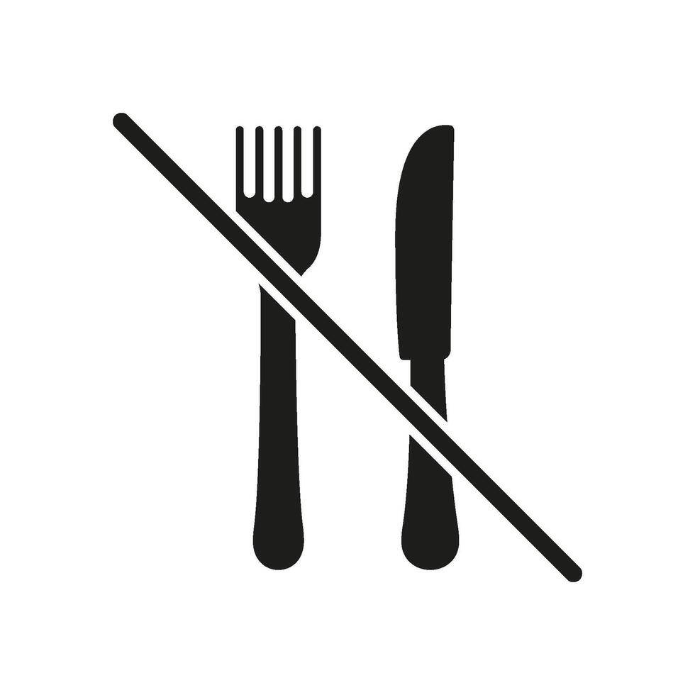 No Eating Sign Solid Icon. Dietary Restriction, Fasting, And Food Limitation Silhouette Symbol. Nutritional Control And Health Guide. Isolated Illustration vector