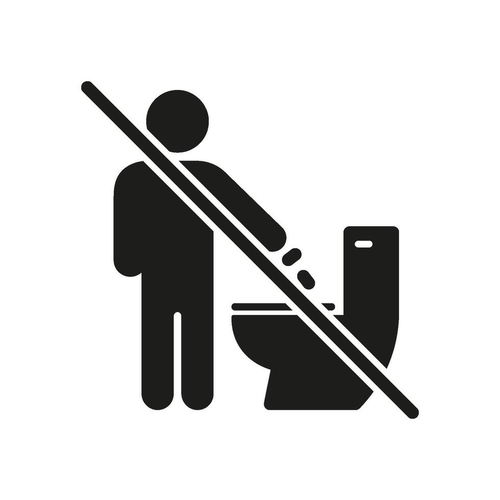 No Littering In Toilet Solid Icon. Waste Disposal Prohibition And Environmental Protection Silhouette Symbol. Hygiene And Cleanliness Awareness. Isolated Illustration vector