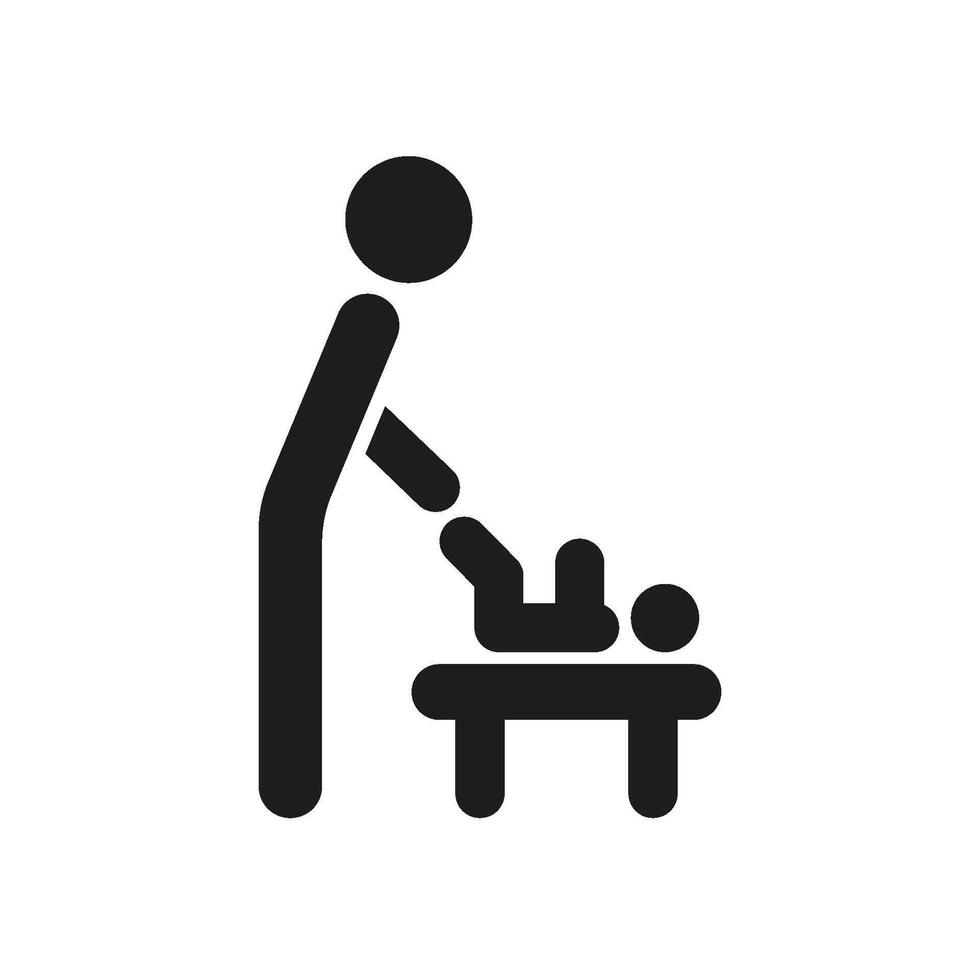 Parent Changing Baby Diaper Solid Icon. Childcare, Parenting, And Infant Care Silhouette Symbol. Family Support And Baby Hygiene. Isolated Illustration vector