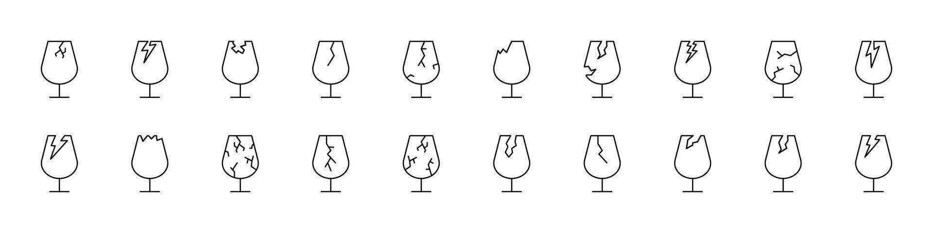 Broken Glass Modern Outline Style Icons for Design, Cards, Apps, Social Networks vector