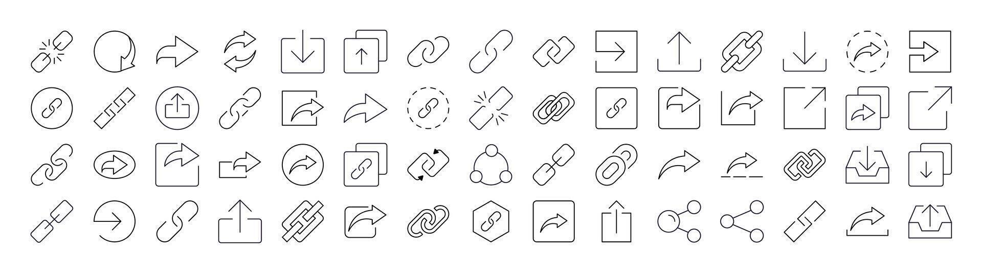 Share and Link Thin Line Icon Set. Outline Signs for Graphic and Web Design, Apps, Adverts, Various Cards vector