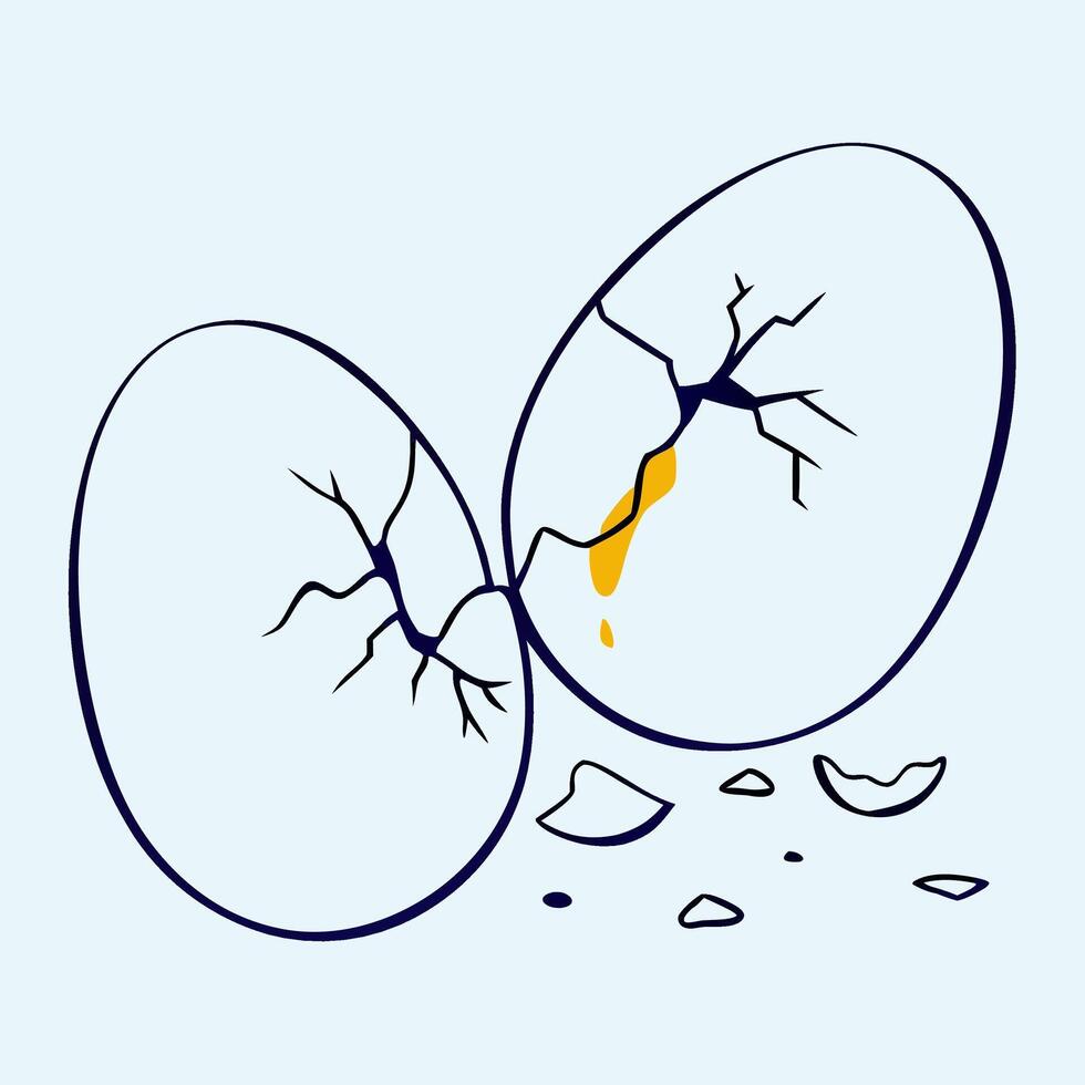 Cracked Egg with Yolk, Broken Eggshell Pieces vector