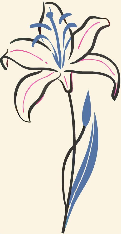 Elegant Stylized Lily Flower Drawing, Cream Background vector
