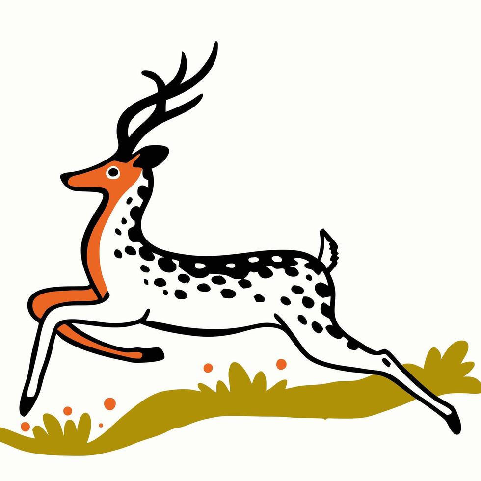 Leaping Deer Illustration Black, White, Orange vector