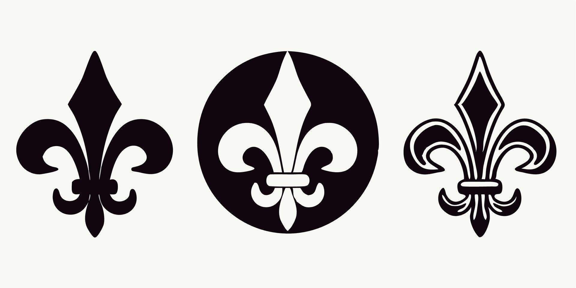 Three Black Fleur de lis Designs Graphic Illustrations vector