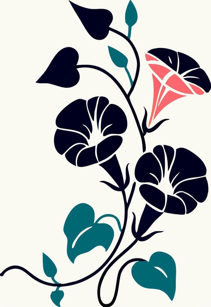 Stylized Morning Glory Flowers Botanical Illustration vector
