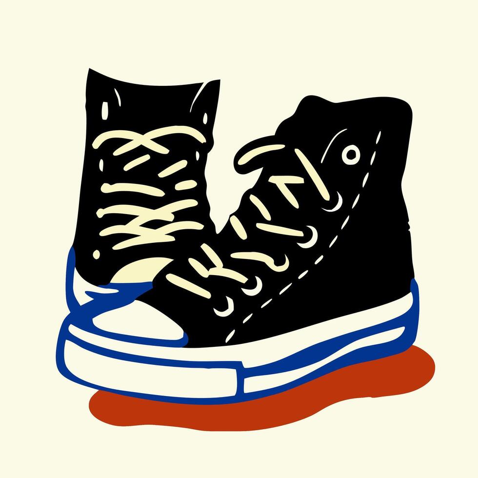 Pair of Black Canvas High Top Sneakers vector