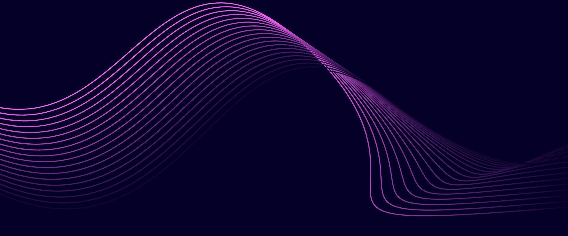Dark Purple Abstract Wave Line Background with Neon Glow vector