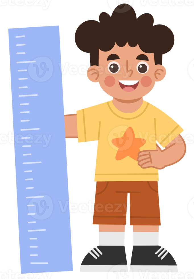 Illustration of a Happy Child Measuring with a Ruler png
