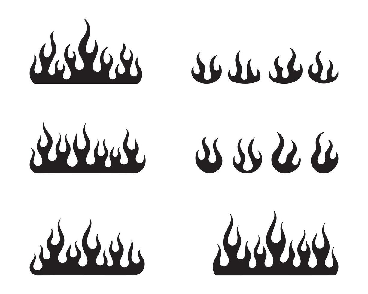 Black Flame Silhouettes Fire Icons and Burning Elements Set vector