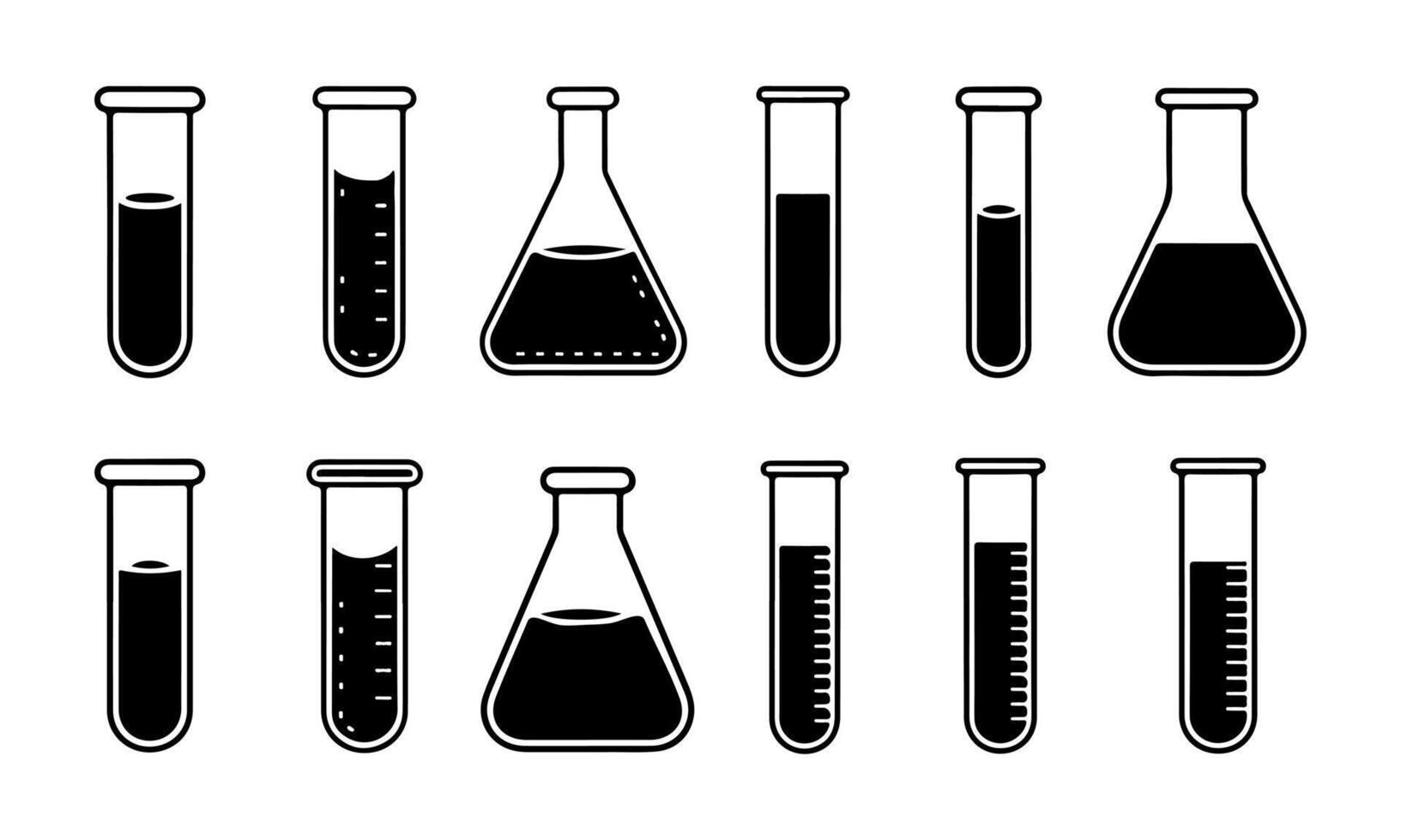Lab Test Tube and Flask Icon Set Science Chemistry Equipment Silhouette vector