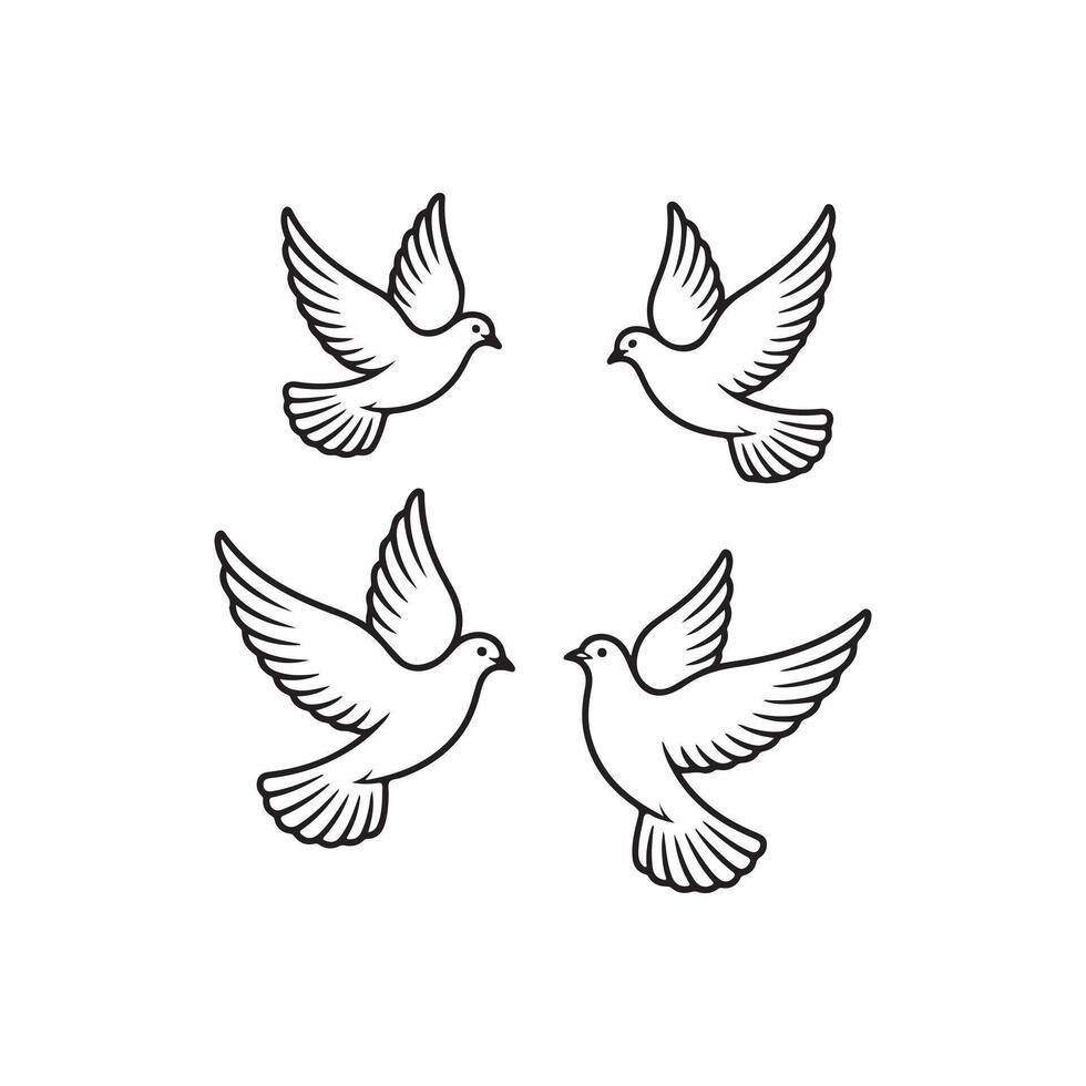Four Black Dove Silhouettes with Outstretched Wings on White Background vector