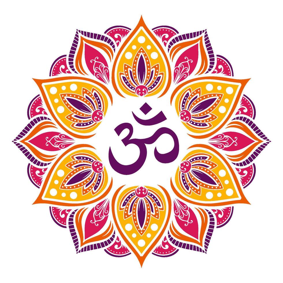 Hindu Buddhist Spiritual Symbols Om, Shiva, Lotus, Mandala Set for Yoga, Festival Design vector