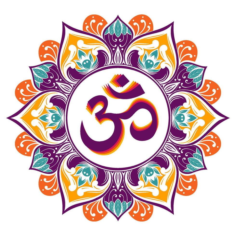 Spiritual Om Symbol Hindu Buddhist Mandala, Chakra, and Meditation Design Elements from India vector