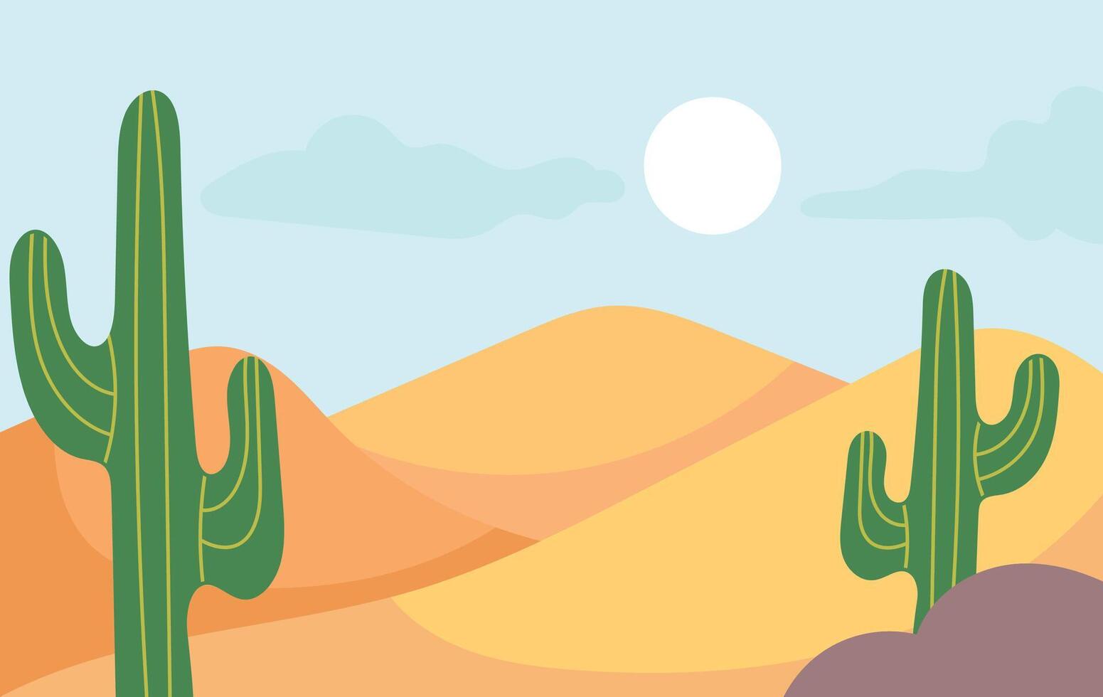 Sunny desert with cactus and sand dunes illustration vector