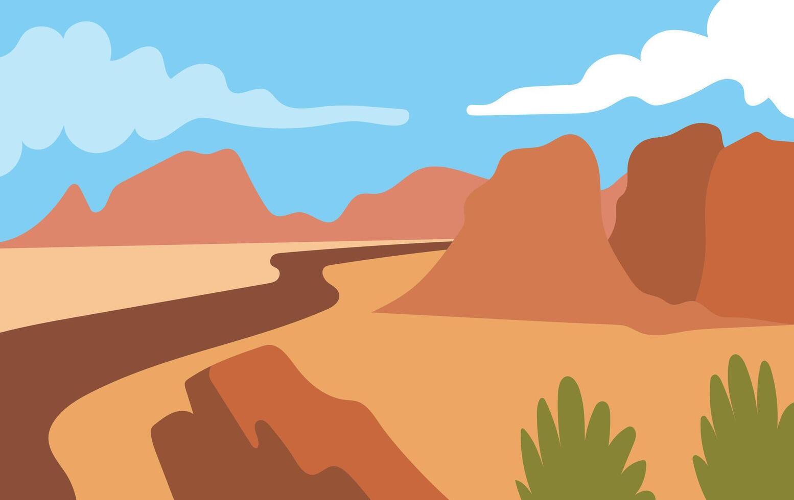 Desert road with red rock formations view illustration vector