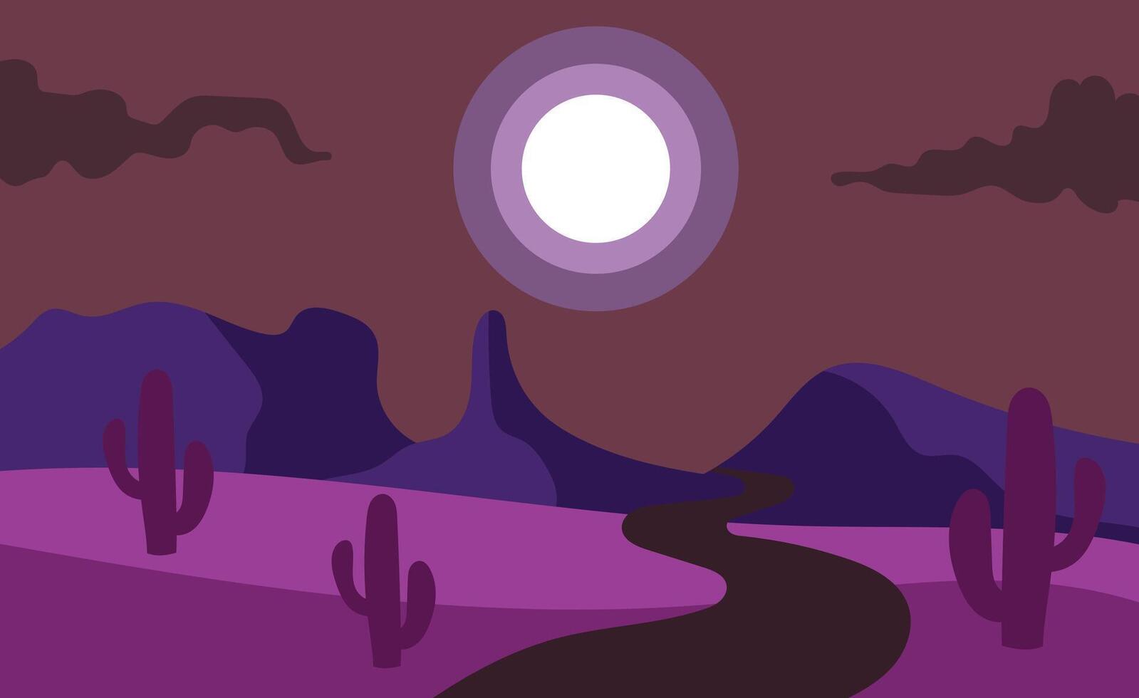 Desert road under full moon night sky illustration vector