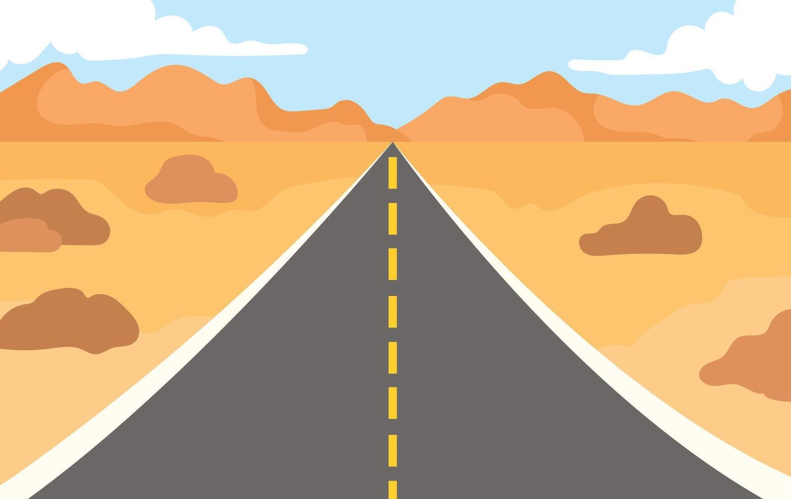 Straight desert road with mountain view illustration vector