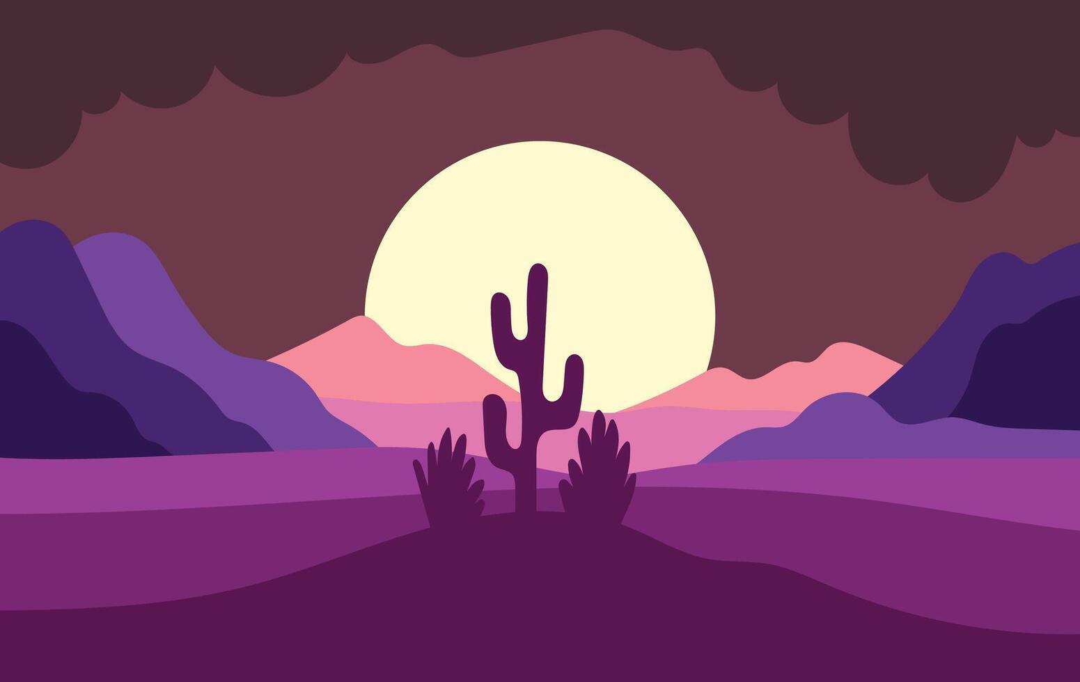 Night desert scene with moon and cactus illustration vector