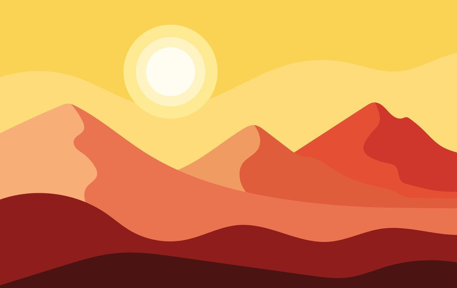 Sunset over layered desert mountain hills illustration vector