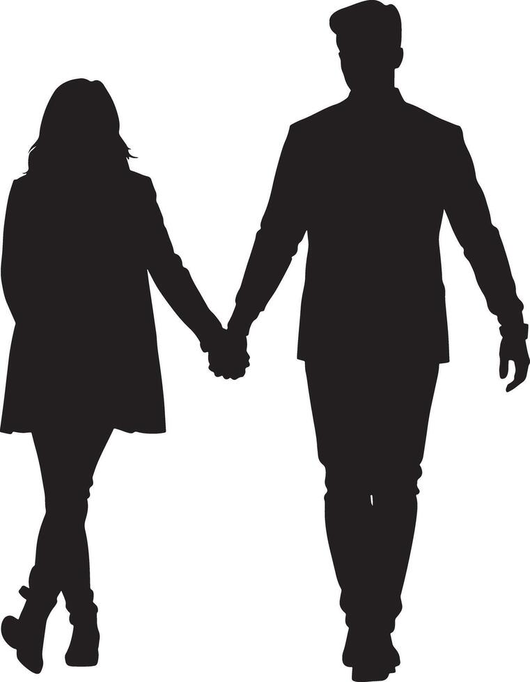Silhouette of a couple holding hands walking together on a white background vector