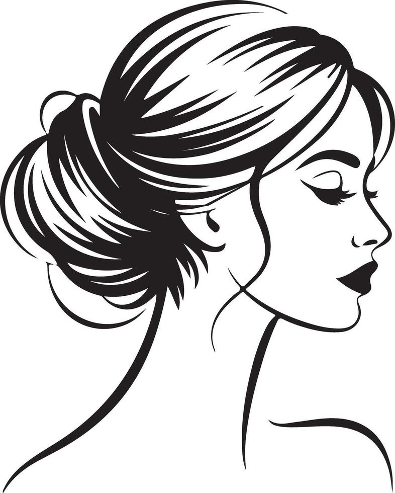 Black and White Woman's Profile with Hair Up Illustration vector