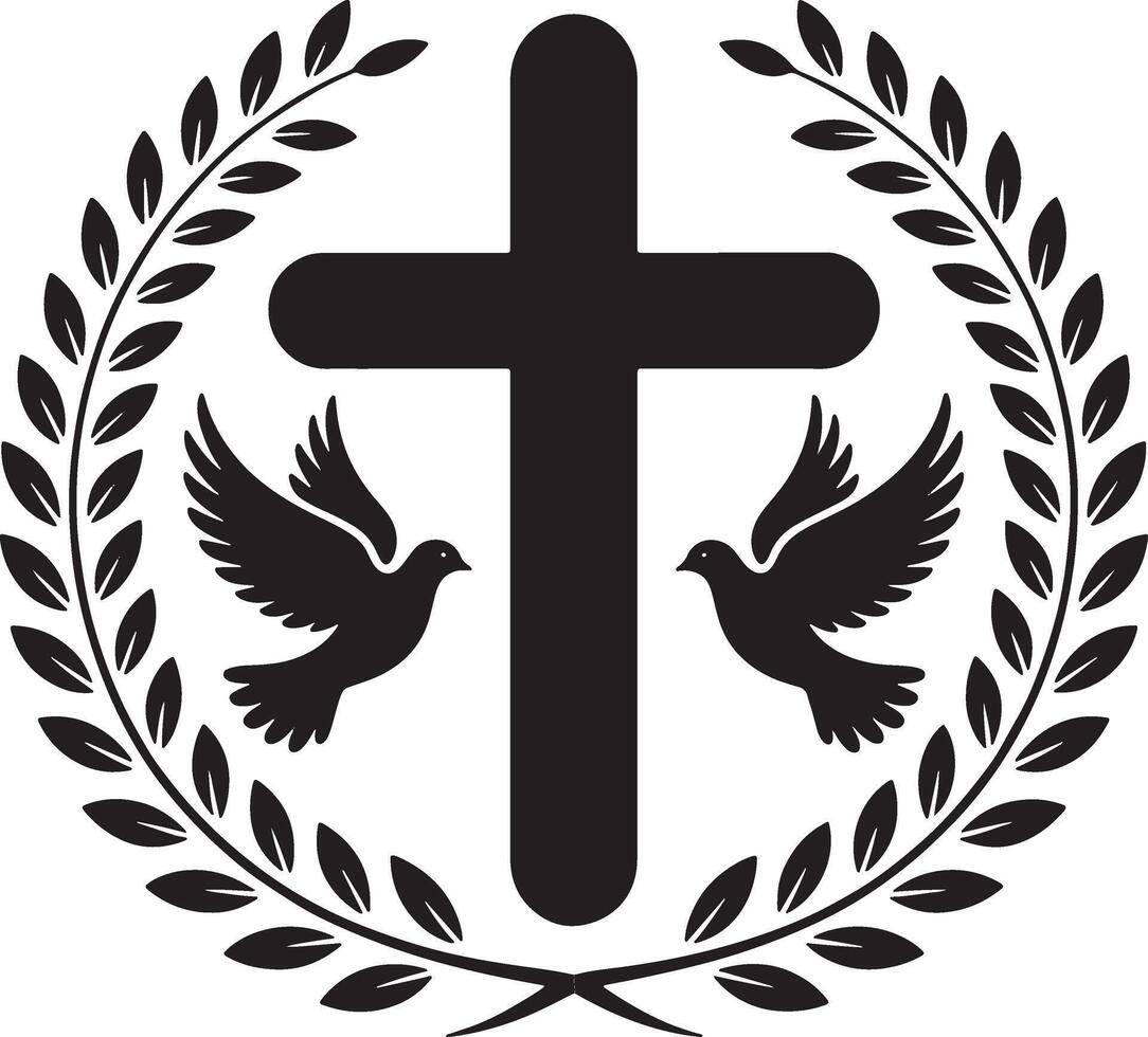 Black Cross with Doves and Laurel Wreath Illustration vector