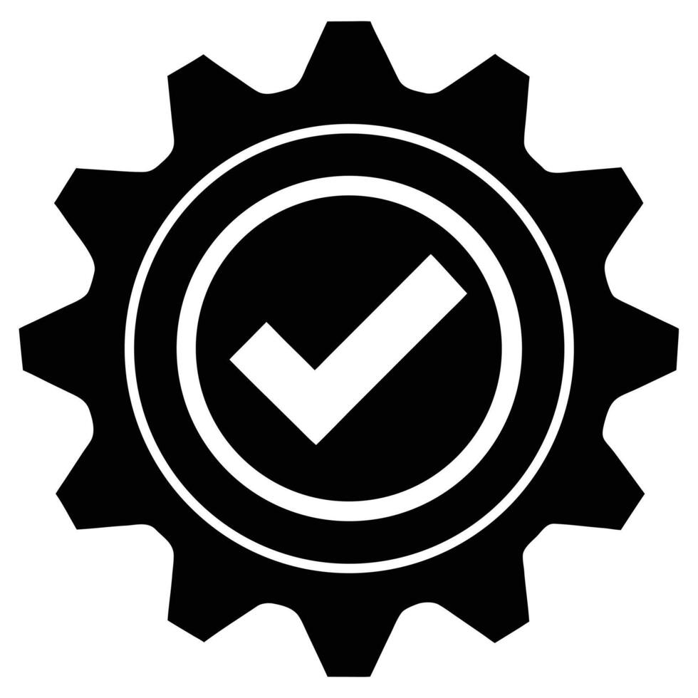 Black gear emblem with white checkmark inside concentric circles symbol approval vector
