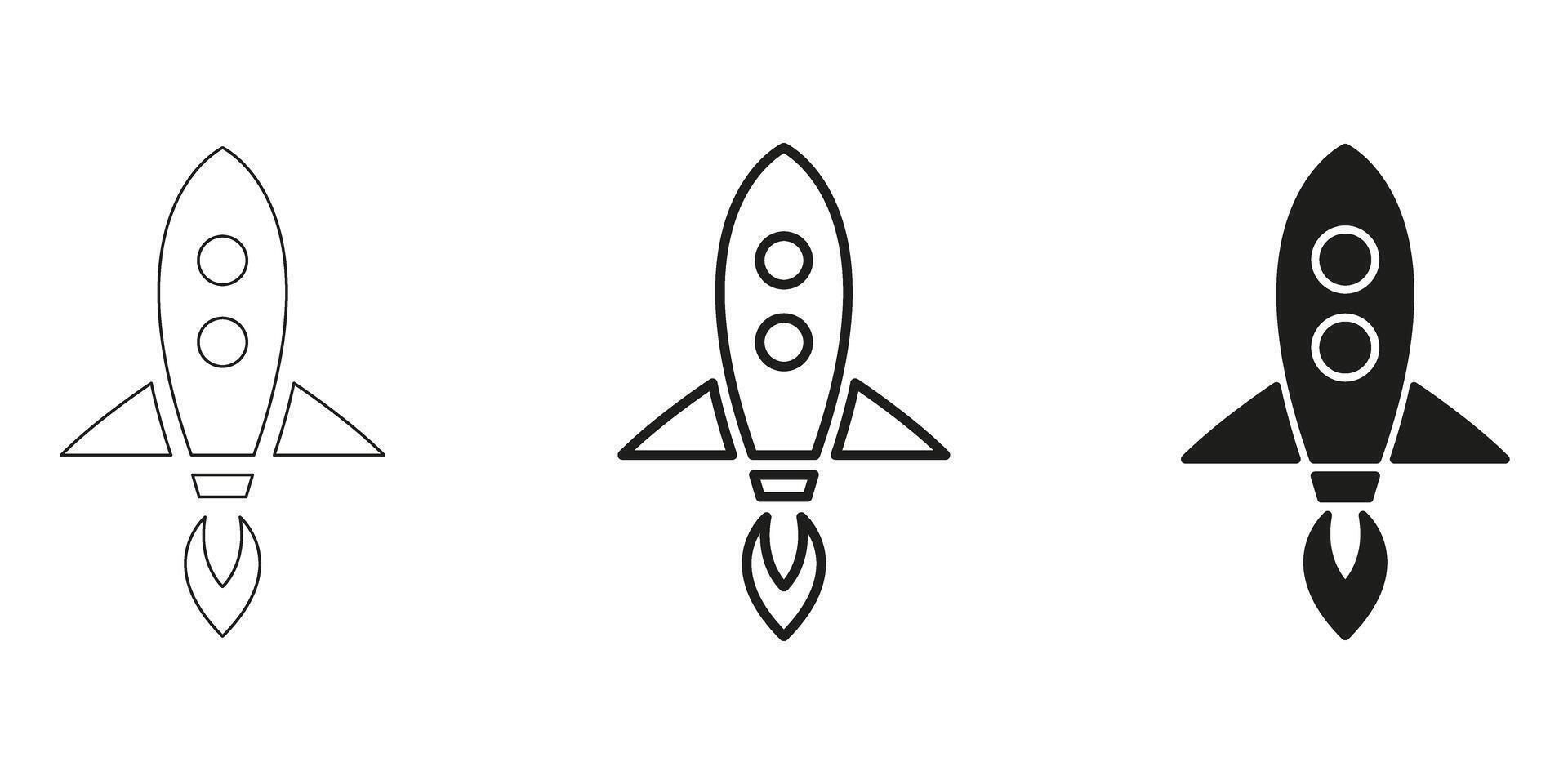 Rocket Launch In Line, Outline, And Glyph Icon Set. Futuristic And Technological Advancement. Space Exploration, Innovation, And Startup Growth Symbol Collection. Isolated Illustration vector