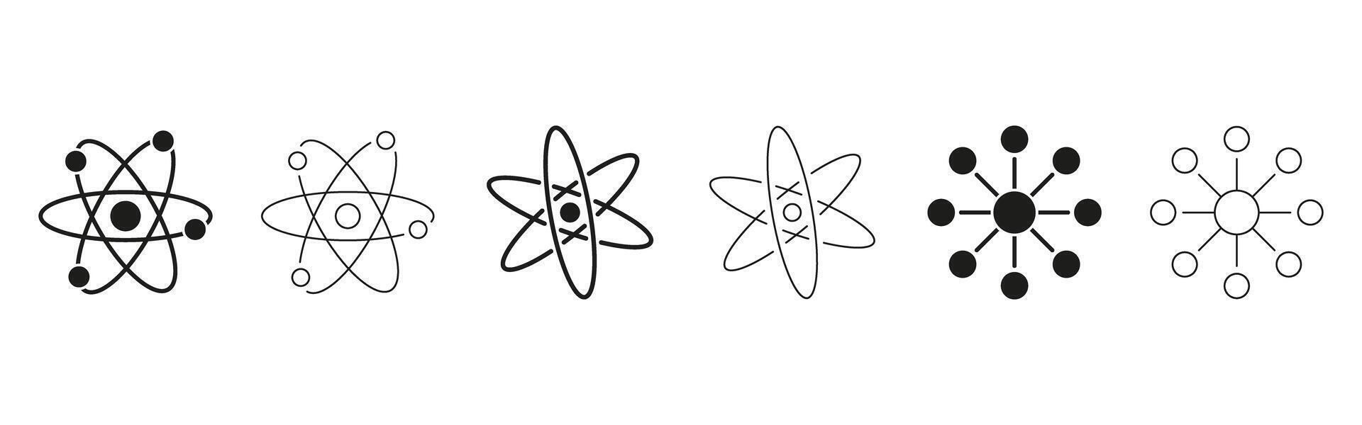 Atomic Structure Line And Solid Icon Set. Science, Chemistry, And Physics Symbol Collection. Atom Models And Molecular Structures. Isolated Illustration vector