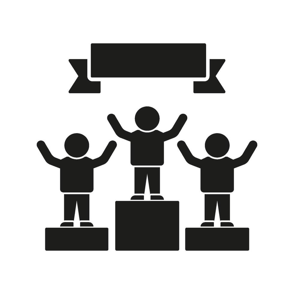 Podium Winners With Banner Solid Icon. Achievement, Success, And Competition Victory Silhouette Symbol. Celebratory Recognition And Award Ceremony. Isolated Illustration vector