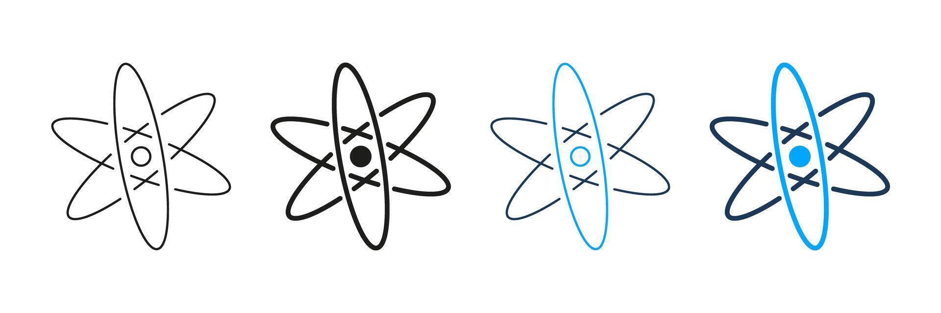 Atom Structure Line And Solid Icon Set. Atomic Model, Science, And Physics Symbol Collection. Educational And Scientific Sign. Isolated Illustration vector