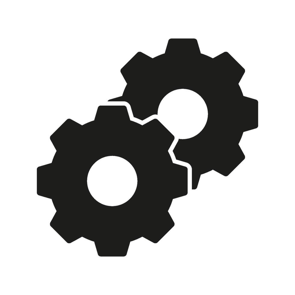 Two Interlocking Gears Solid Icon. Mechanical Engineering, Process Optimization, And Industrial Automation Silhouette Symbol. Machinery And Efficiency. Isolated Illustration vector