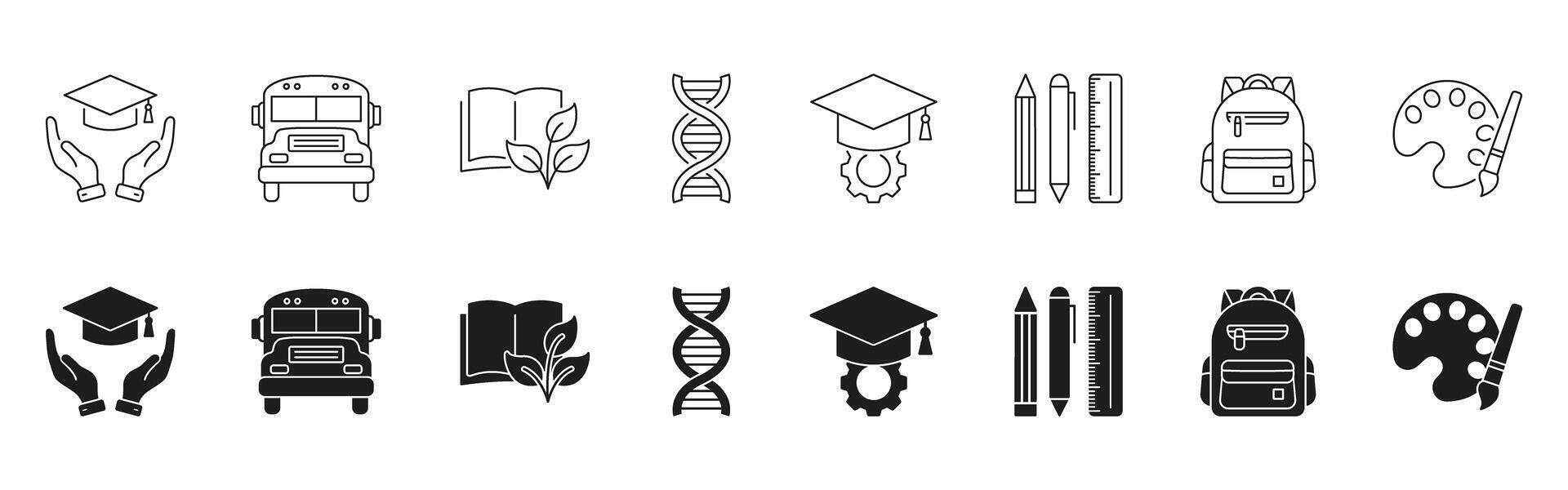 Education And Learning Icon Set. Academic Success, Knowledge Growth, And Creative Development Symbol Collection. School Supplies And Tools For Students. Isolated Illustration vector