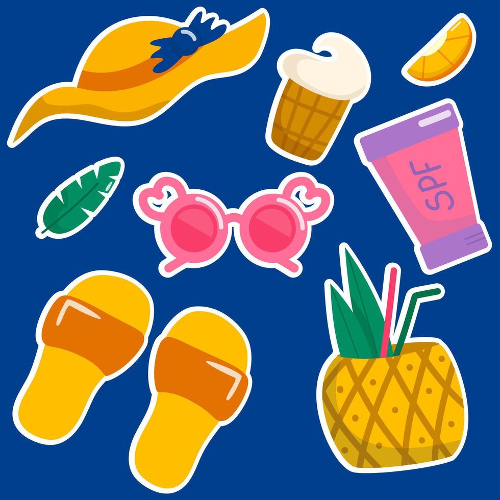 Summer vacation sticker set with white outline vector