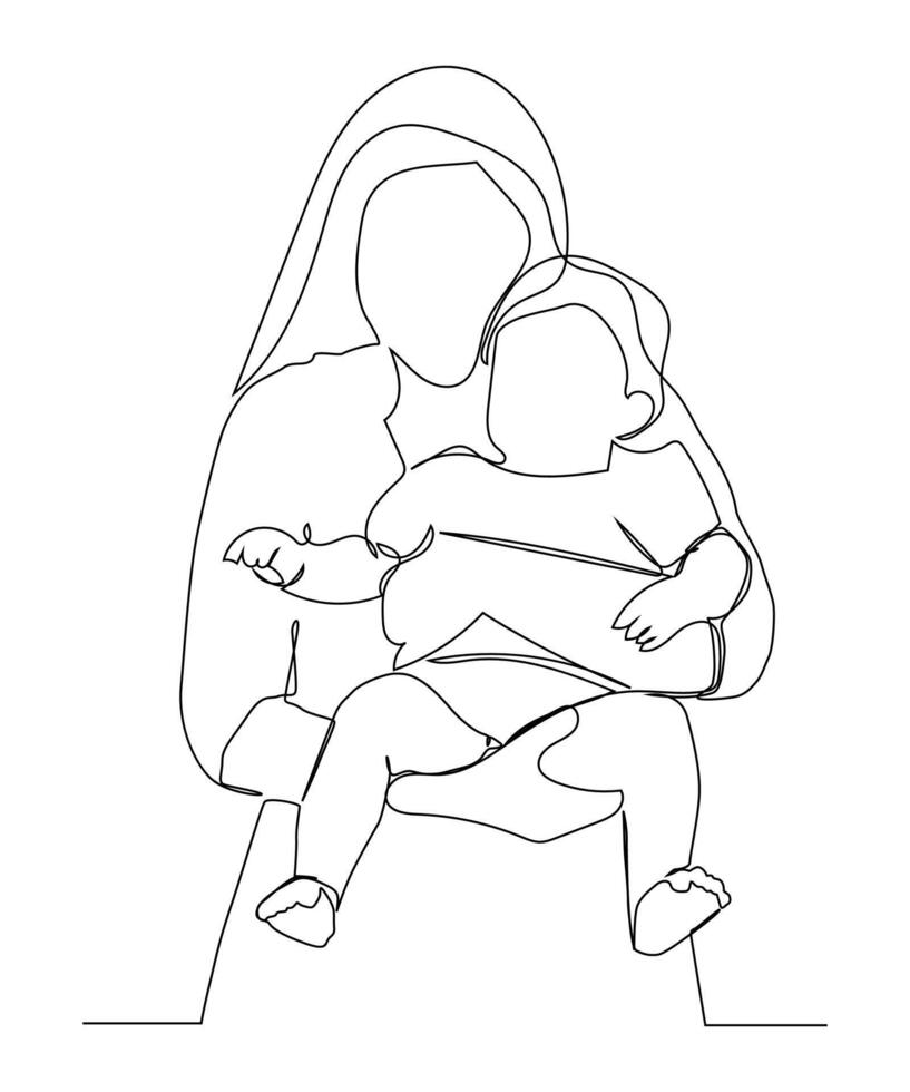 Continuous one line art of Woman hold her baby vector