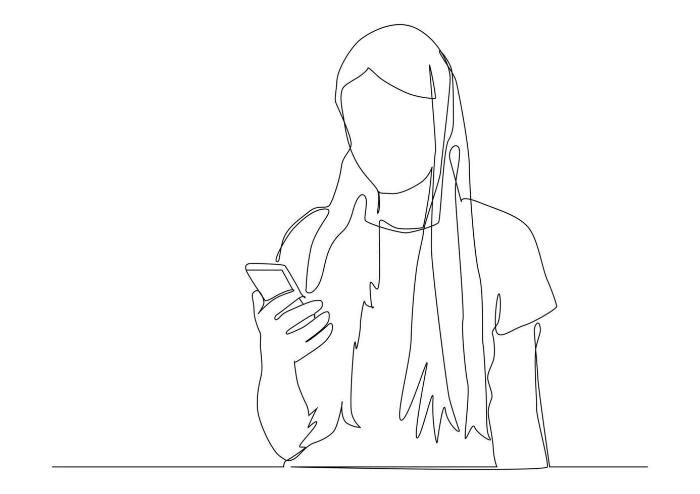 continuous one line drawing of woman reading mobile phone. vector