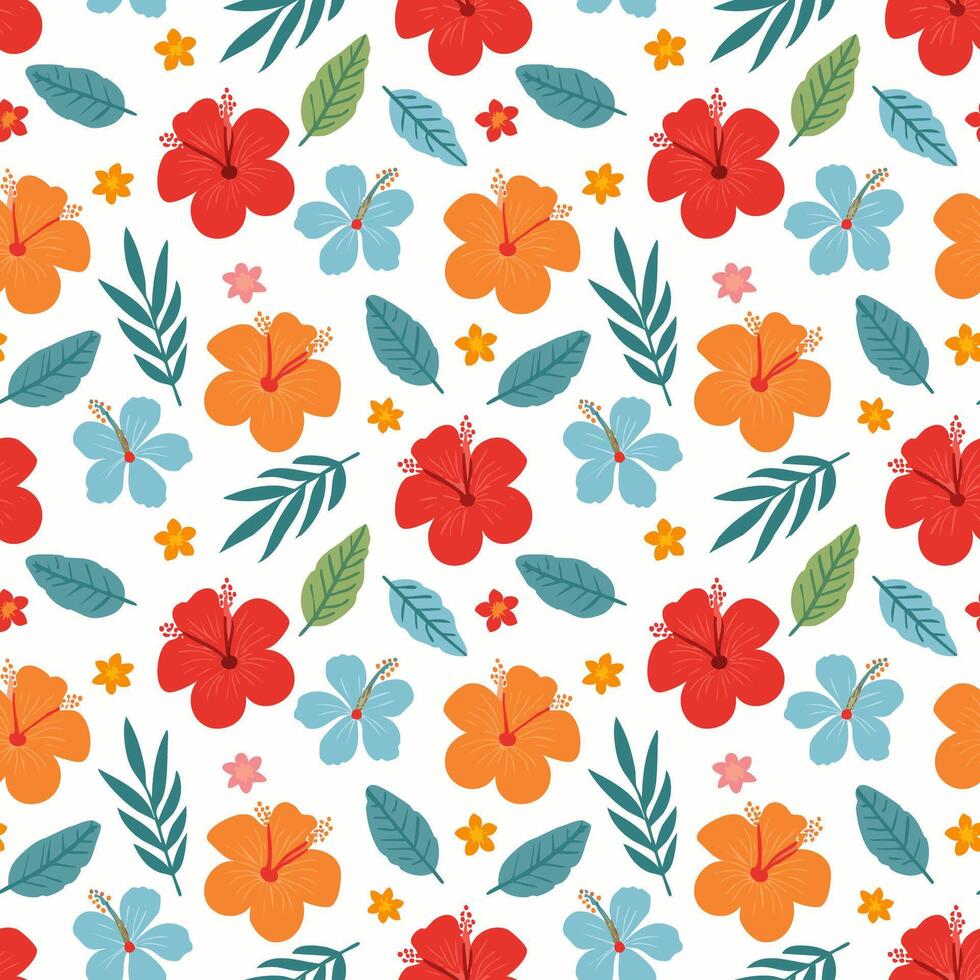 Vibrant Tropical Floral Arrangement with Hibiscus and Foliage vector