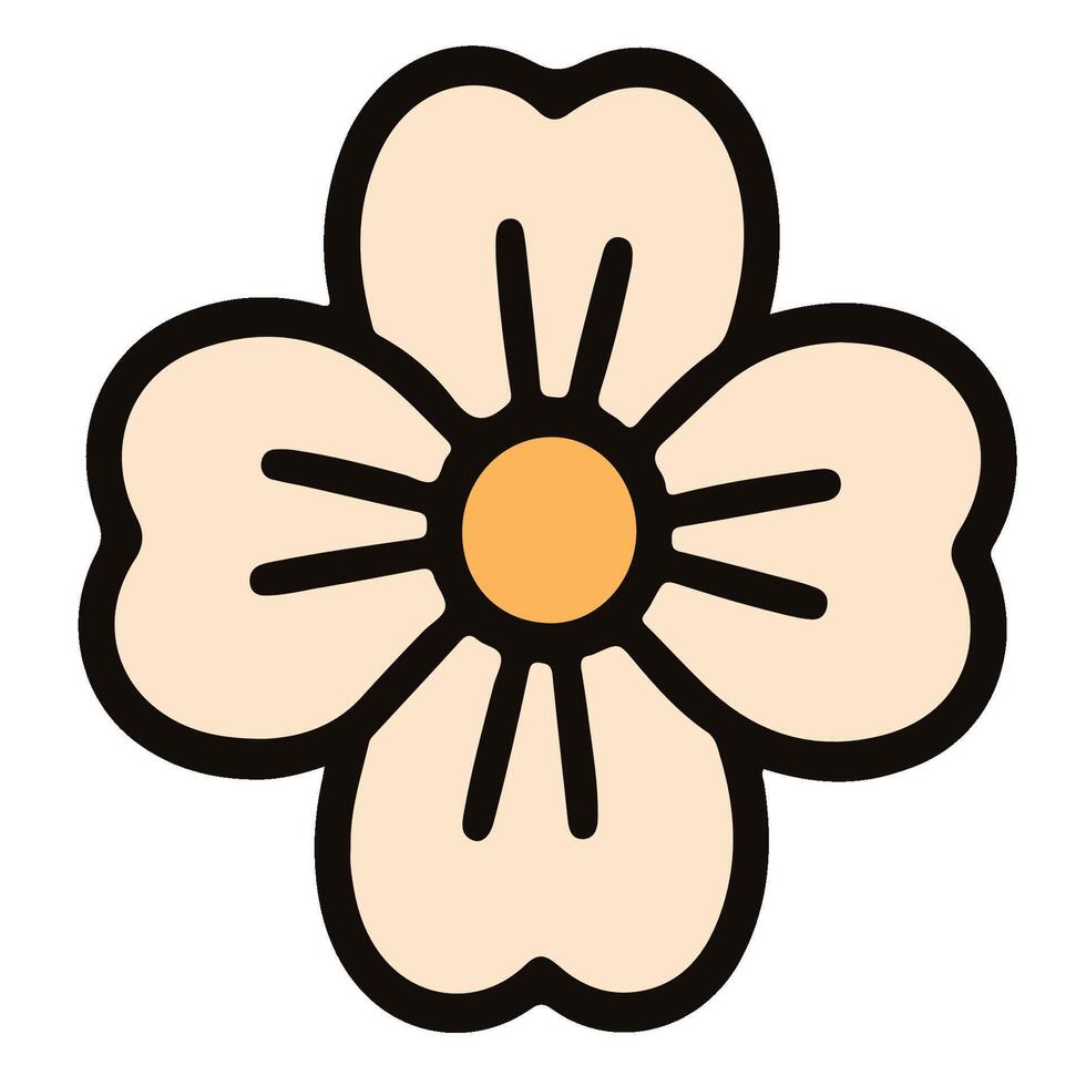 Stylized Dogwood Blossom Illustration with Bold Outlines and Warm Color Palette. vector