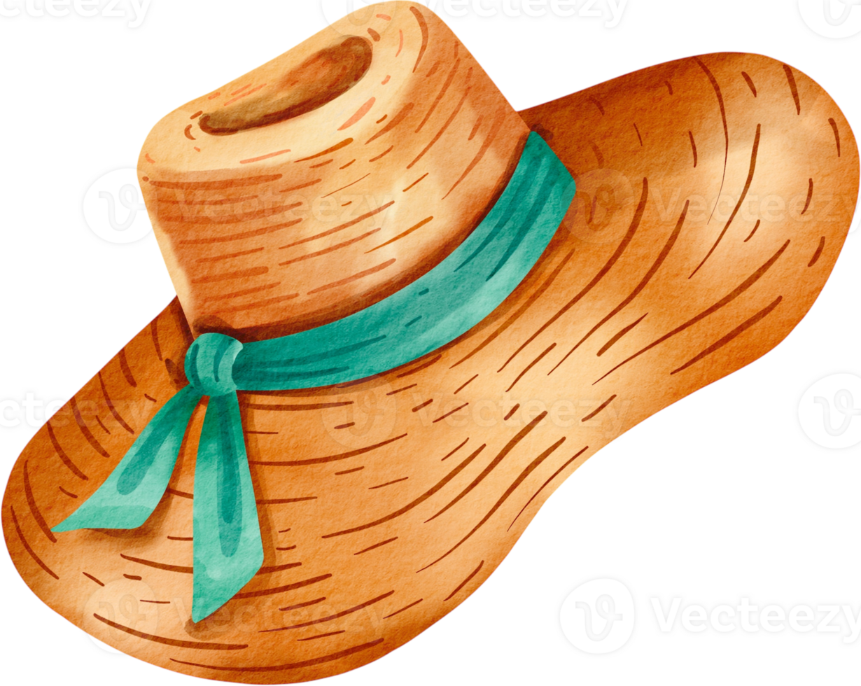 Cowboy style straw beach hat watercolor style png