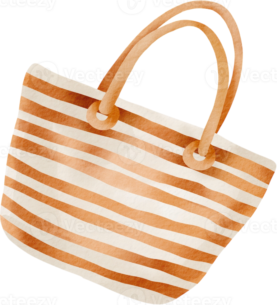 Brown striped beach bag watercolor style png