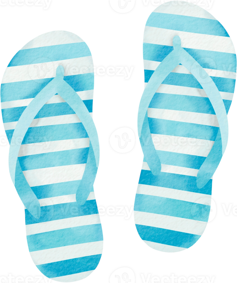 Blue watercolor flip flops for summer beach png
