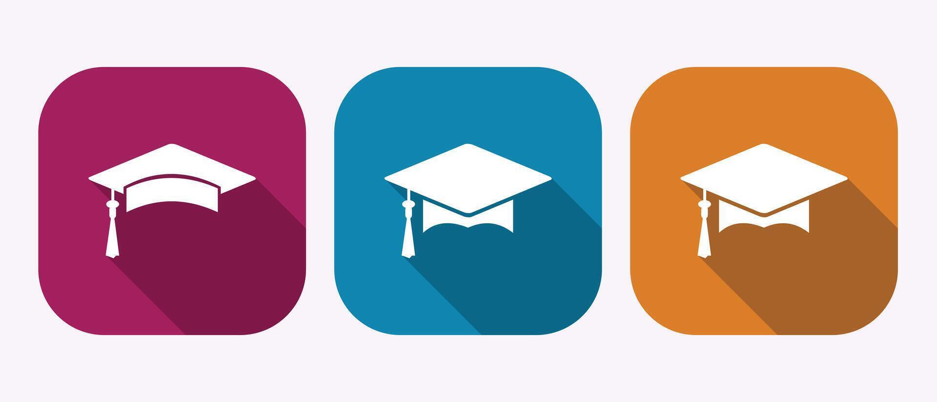 Graduation Cap Icons Set Against Varied Colored Backgrounds Celebrating Academic Success and Achievements vector