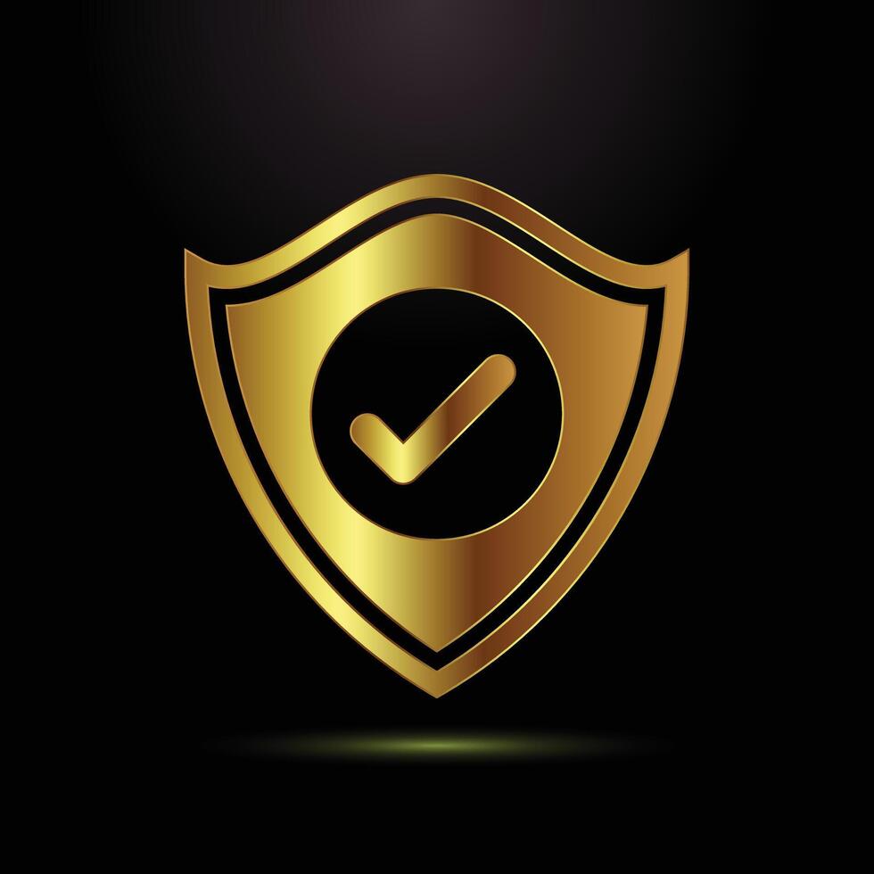 Golden shield with check mark vector