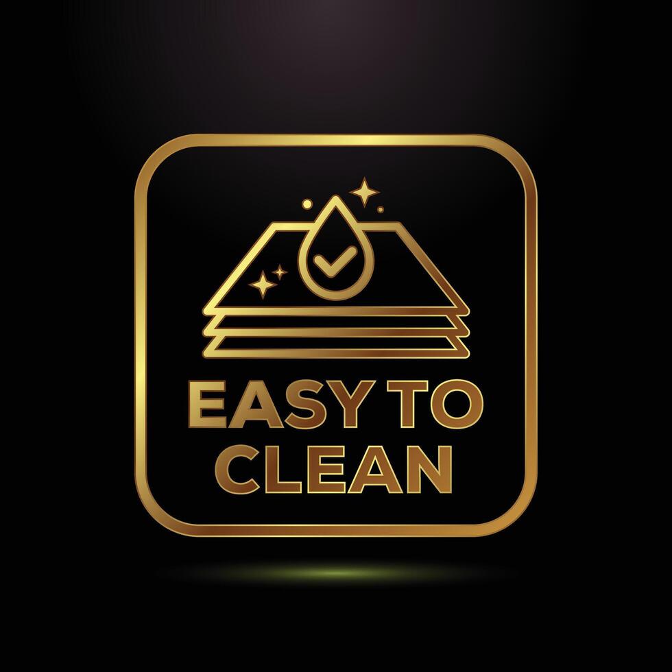 Easy to Clean Icon Symbol in Gold Framed Square Design vector
