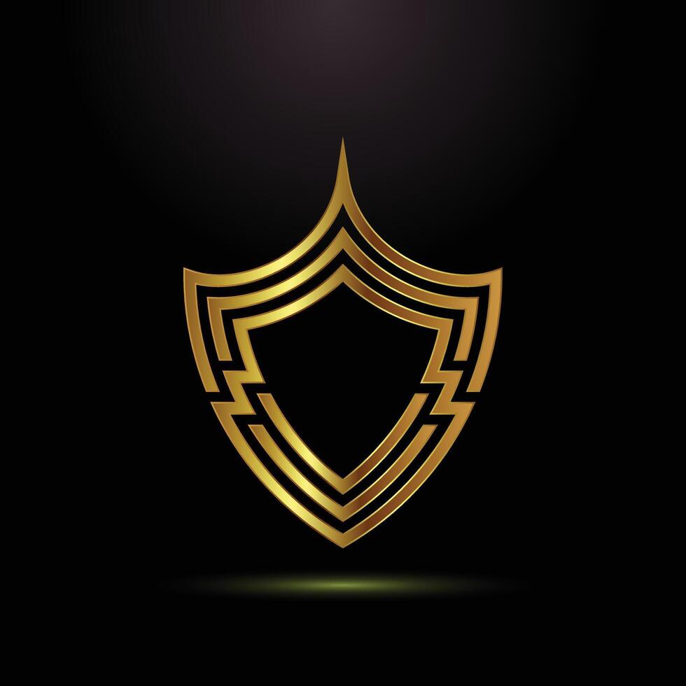Elegant golden shield emblem with intricate geometric design on black background vector