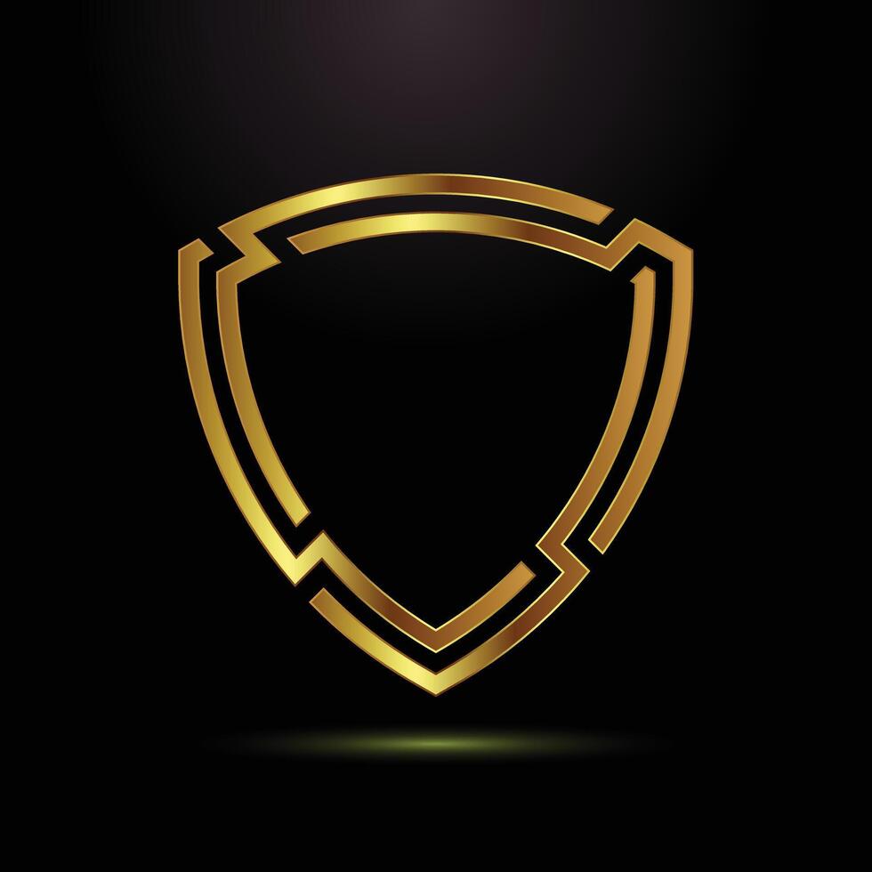Golden Shield Emblem Intricate Design Shining on Black Background Represents Security and Protection vector