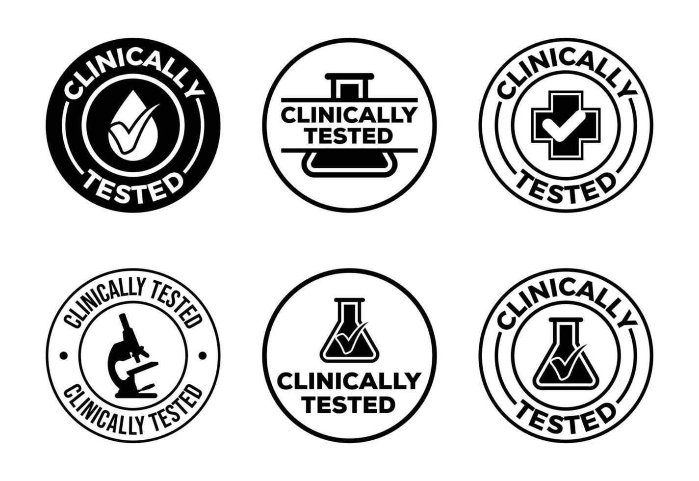 Collection of Clinically Tested Round Product Seals and Labels in Black and White vector